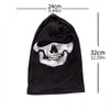 Black ice silk face mask with a white skull pattern