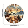 Rustic cowboy and horse wooden wall clock face showing a scene of a campfire and a silhouette of a mountain.