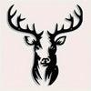 Black metal wall sculpture of a deer head with antlers.