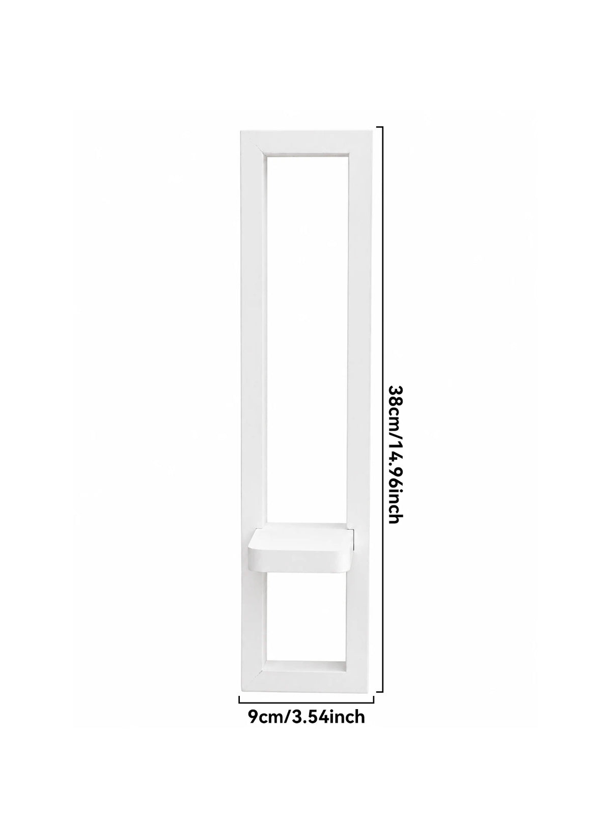 White rectangular wooden wall shelf with a decorative arch top and a small shelf underneath