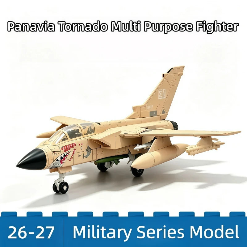 A plastic model of a Panavia Tornado Multi Purpose Fighter jet in a tan color, displayed on a white background.
