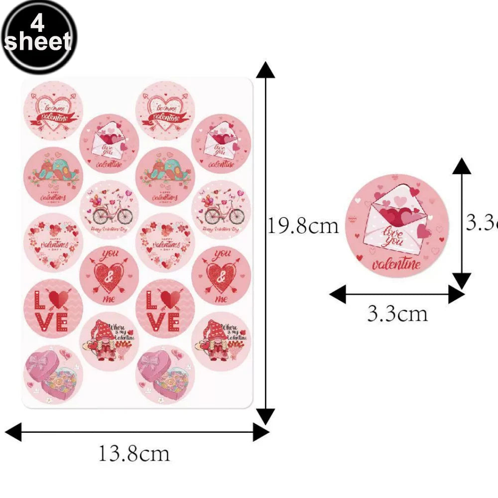 A sheet of red heart letter balloons with foil finish featuring various Valentine's messages and designs.