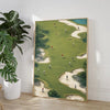 Vintage green minimalist golfers canvas wall art depicting golfers on a grassy course.