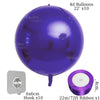 A purple 4D balloon is shown with a hook and ribbon, along with a silver hook and a roll of purple ribbon.