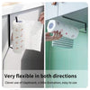 A roll of white paper towel holder is shown being used in a kitchen cabinet and on a bathroom shelf.