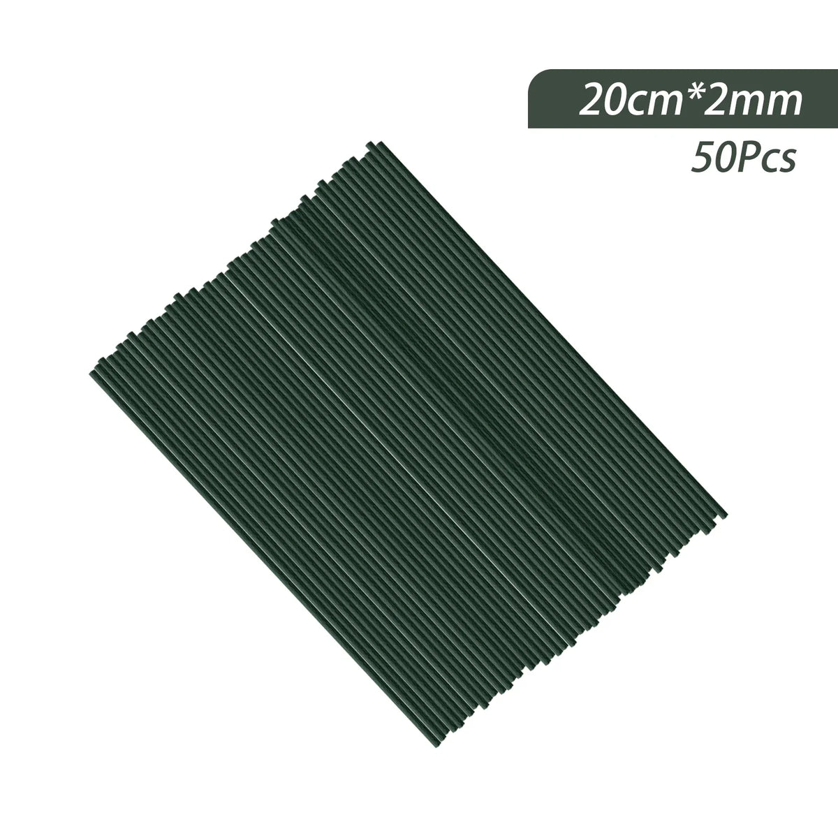 A rectangular sheet of artificial green flower stems, 20cm by 2mm, for DIY floral decor.