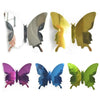 A set of twelve mirror effect butterfly wall stickers in various colors including gold, black, and purple.