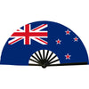 A dark blue hand fan decorated with the Union Jack and red stars.