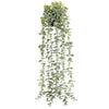 Plante d'eucalyptus artificielle verte en cascade, suspendue dans un pot pour décoration intérieure.
