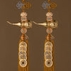 A pair of brass gourd and five emperor coins hanging ornaments with golden threads.
