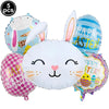 Five foil balloons shaped like a cartoon white bunny for a happy Easter celebration