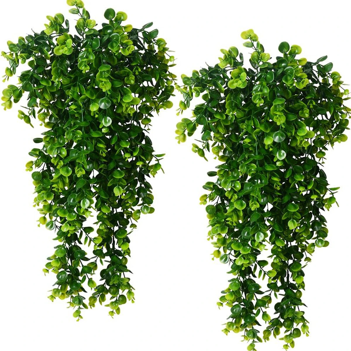 Two bunches of artificial eucalyptus leaves used for home decor