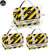 Yellow and black striped toolbox gift bag with construction vehicle theme