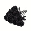 A bouquet of artificial black roses used for home decor.