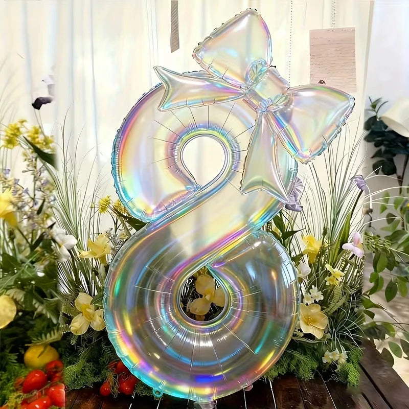 Iridescent Number Balloon Kit with Bowknot Accent