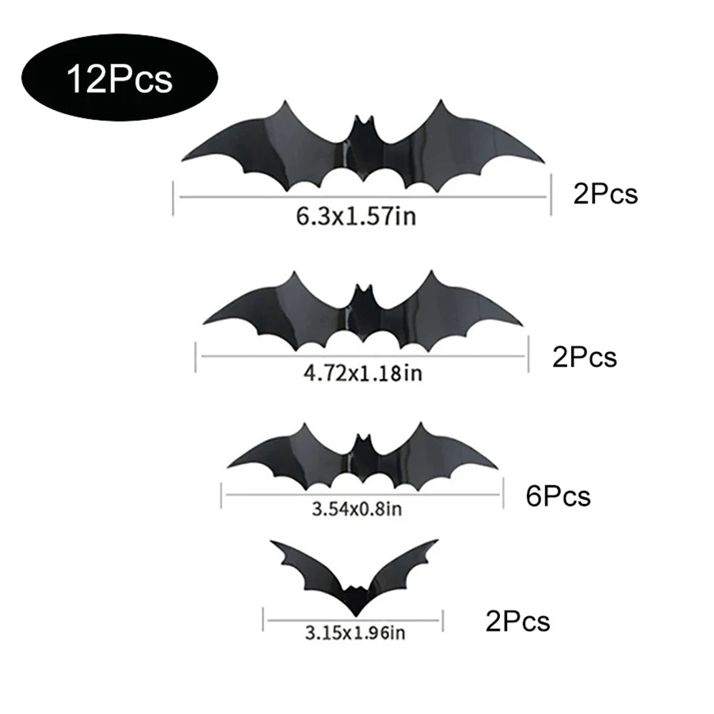 3D Halloween Bat Wall Decorations (Set of Black PVC Bats)