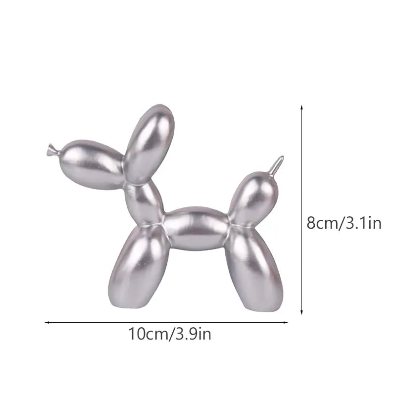 Silver resin sculpture shaped like a dog made from balloon-like elements for modern home decor