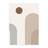 Arte abstracto minimalista en lienzo de tonos tierra y líneas geométricas.