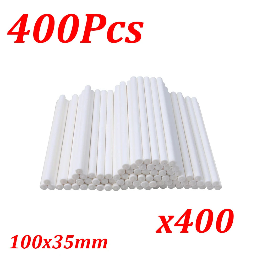 400 white paper lollipop sticks, 100x35mm, for cake pops and candy making.