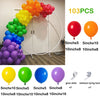 A set of 103 balloons in various colors forming an arch garland with star foil accents and tools.