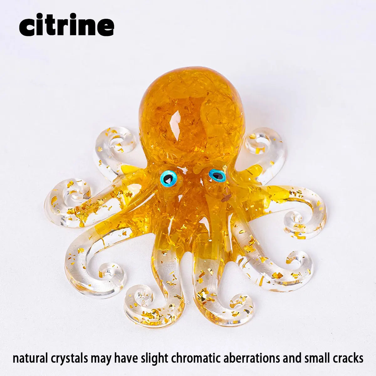 A translucent yellow crystal octopus statue with spiraled arms and tentacles.