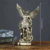 Bronzed Saint Michael Archangel resin figurine with outstretched wings and a staff