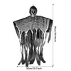A spooky Halloween decor set featuring a skeleton and ghost hanging from a fabric display.