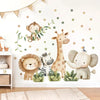Niedliche Waldtiere Wandsticker mit Affe, Giraffe, Löwe, Elefant und anderen Waldtieren auf weißer Wand.