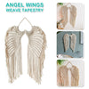 Handwoven angel wing macrame wall hanging featuring light beige fibers and fringe details.
