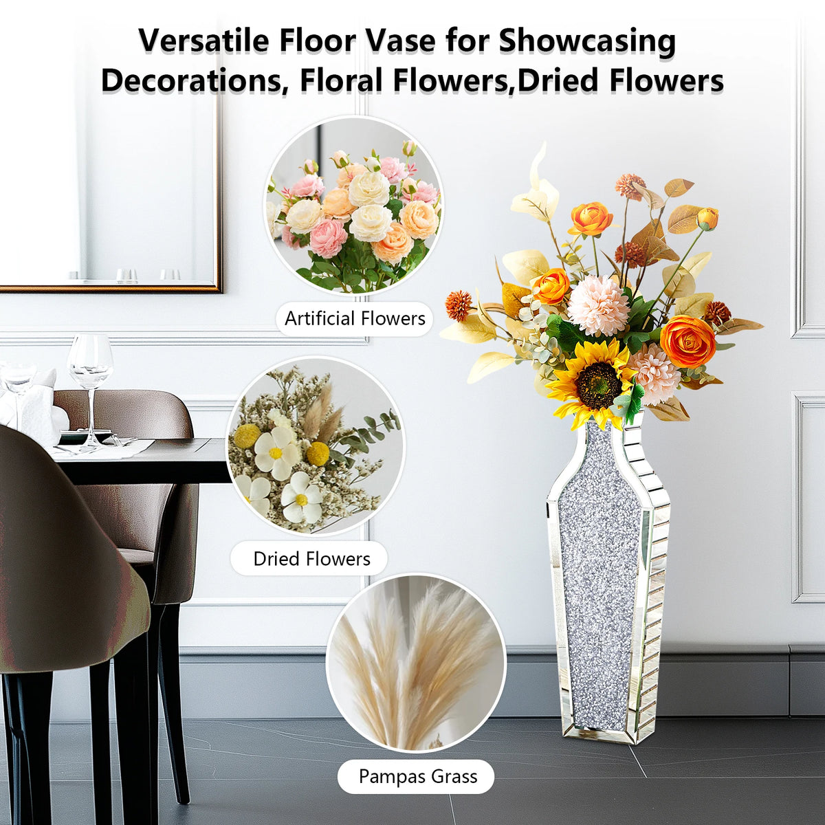 Crushed Diamond Mirrored Floor Vase
