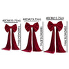 Three velvet Christmas tree bows in red with long draping tails shown at different sizes.