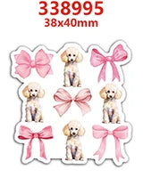 Set of pink and beige poodle acrylic flatback charms with bows for DIY crafts