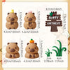 A set of cute brown bear cake toppers featuring happy birthday text and various sizes.