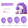 A purple balloon arch kit featuring 104 balloons, a chain, and glue dots for decoration.