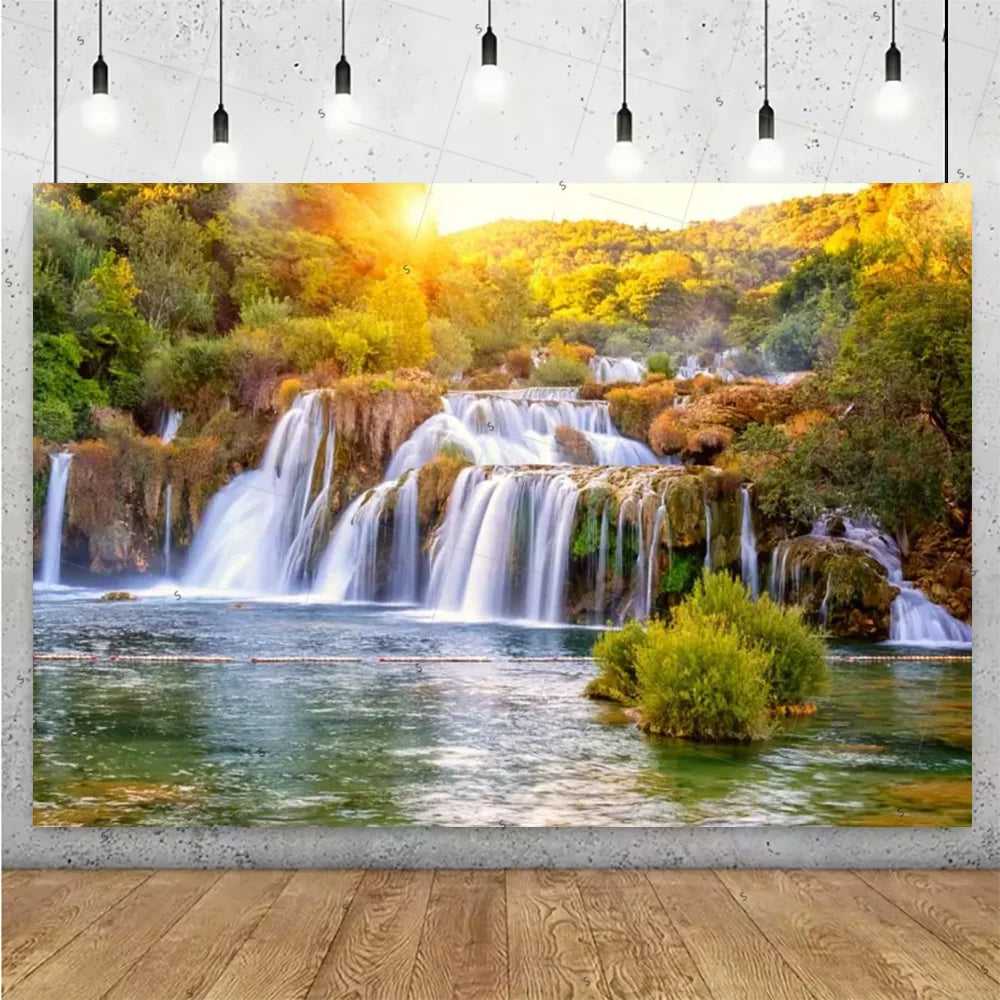 Forest Waterfall Wonderland Photography Backdrop