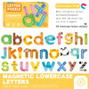 A box of magnetic lowercase letters and numbers for a puzzle set featuring various alphabet and numeral shapes.