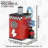 A red building block set model of a security camera or structure with a cylindrical top and pipes, shown in a side view.