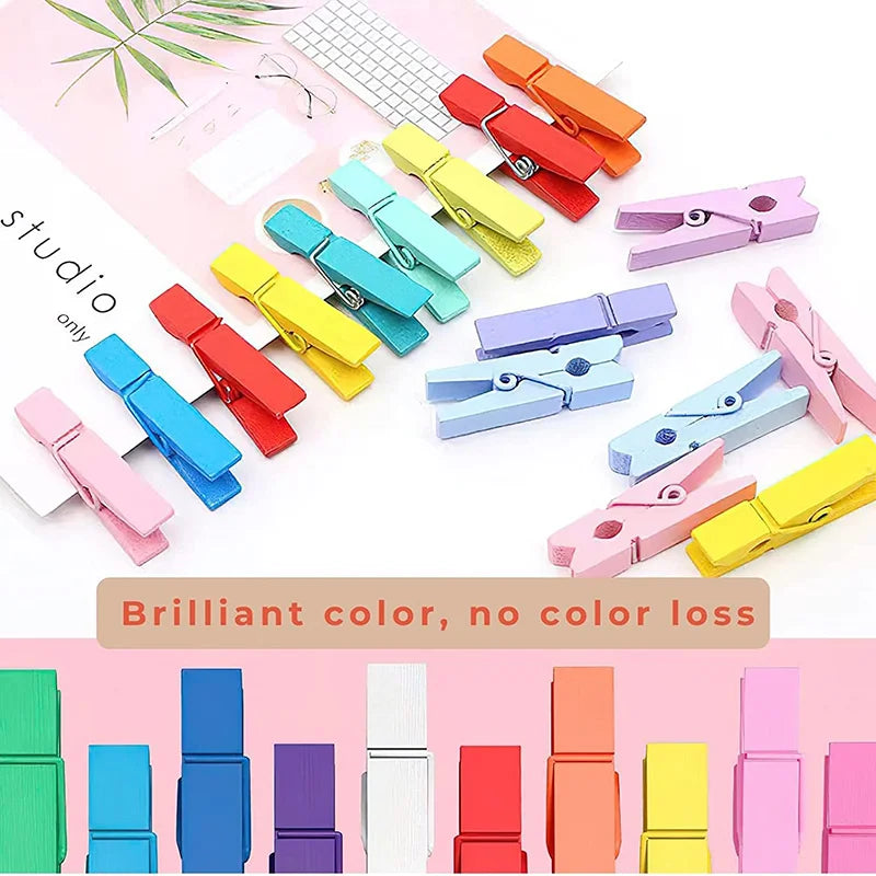 Colorful Natural Wooden Clips for Crafts, Photos, and DIY Projects
