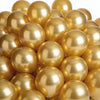 A close-up of a 50-pack of chrome metallic gold balloons used for celebrations.