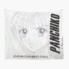 Tapisserie blanche avec illustration d'une fille anime aux longs cheveux clairs et aux yeux intenses