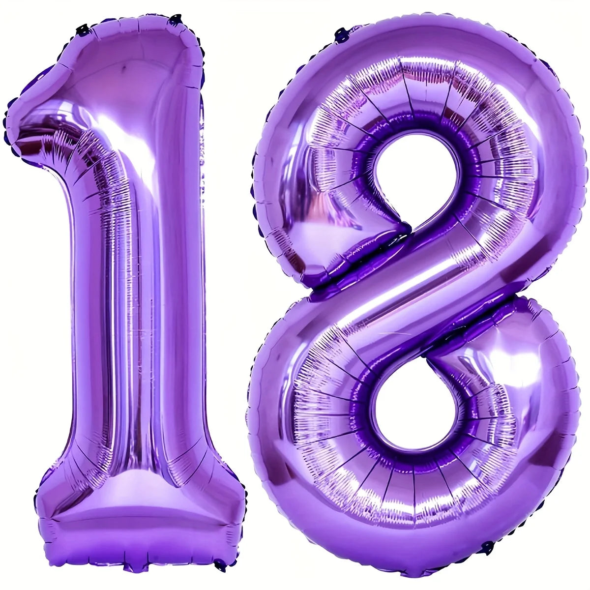 A purple foil number balloon shaped like the number 18 for celebrations.