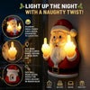 A humorous Santa Claus middle finger LED night light with a beard, illuminating a dark background.