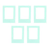 A set of five light mint green square photo frame magnets.