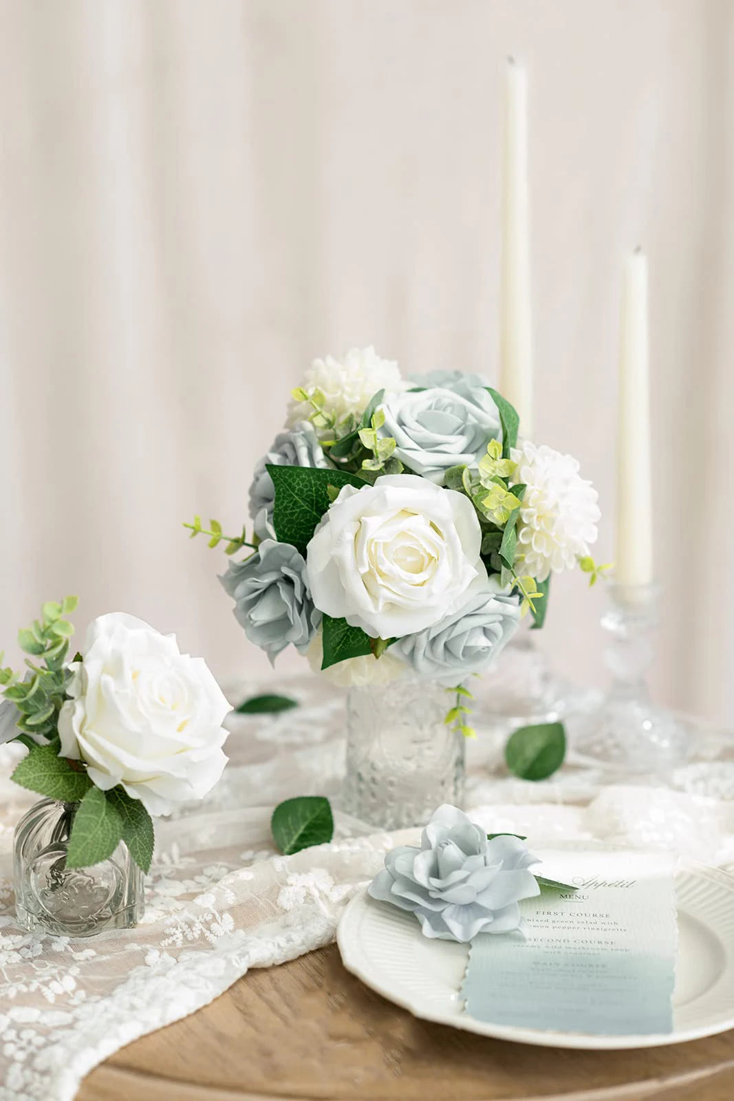 White Dahlia Artificial Flowers with Stems – 25-Piece Set for Wedding & Event Decor