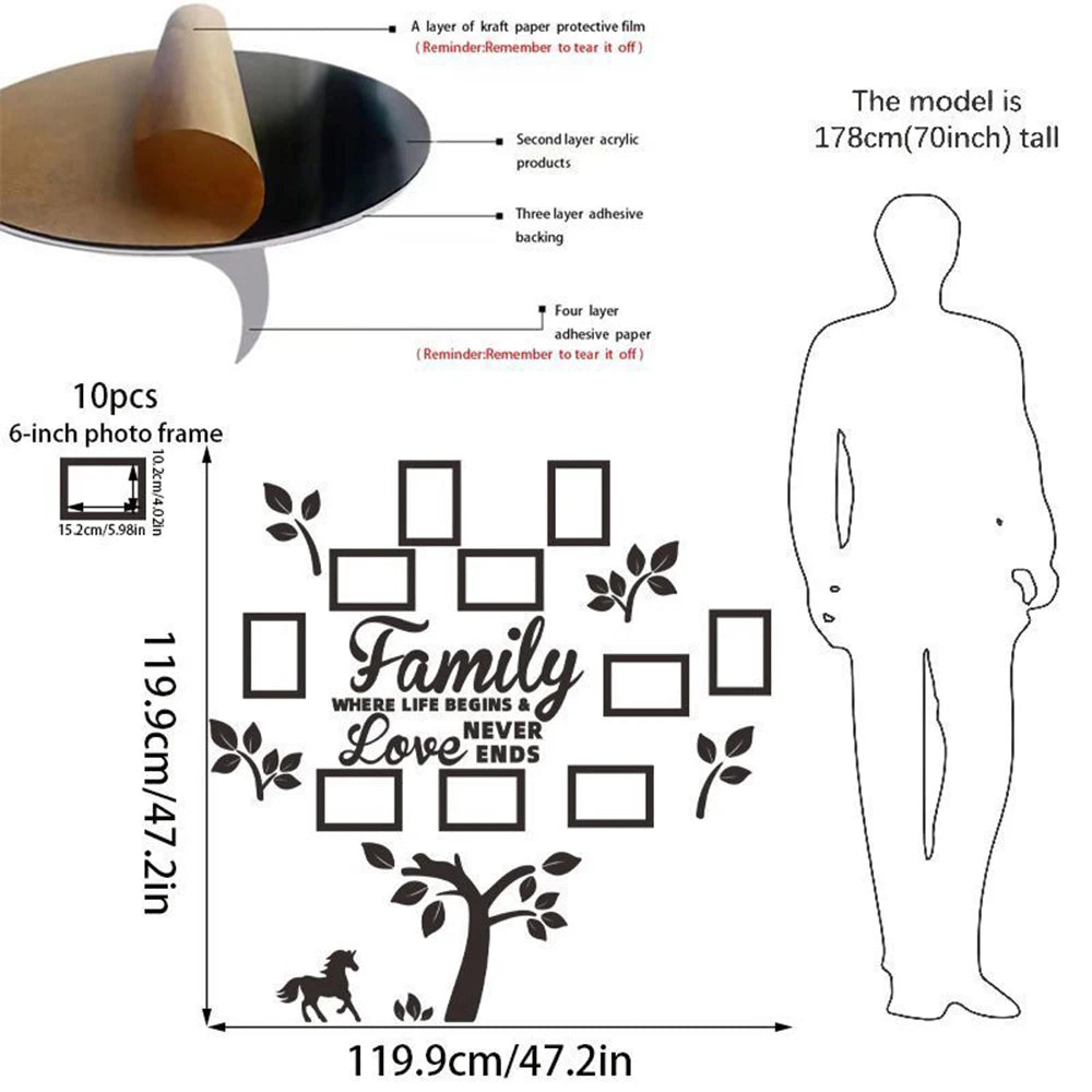 A set of acrylic 3D wall art featuring a family tree design for a photo frame.