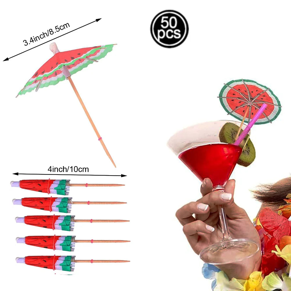 Un set de 50 ballons en hélium à thème pastèque et articles décoratifs, incluant un grand éventail à pastèque et de petites b