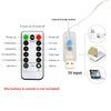 A remote control for LED curtain fairy lights featuring 8 modes and a 5V input.