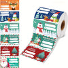 Roll of Christmas gift tag stickers featuring various holiday designs and blank spaces for messages