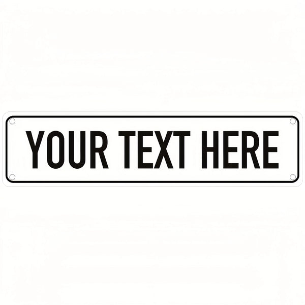 A blank white rectangular sign with black text placeholder reading YOUR TEXT HERE.