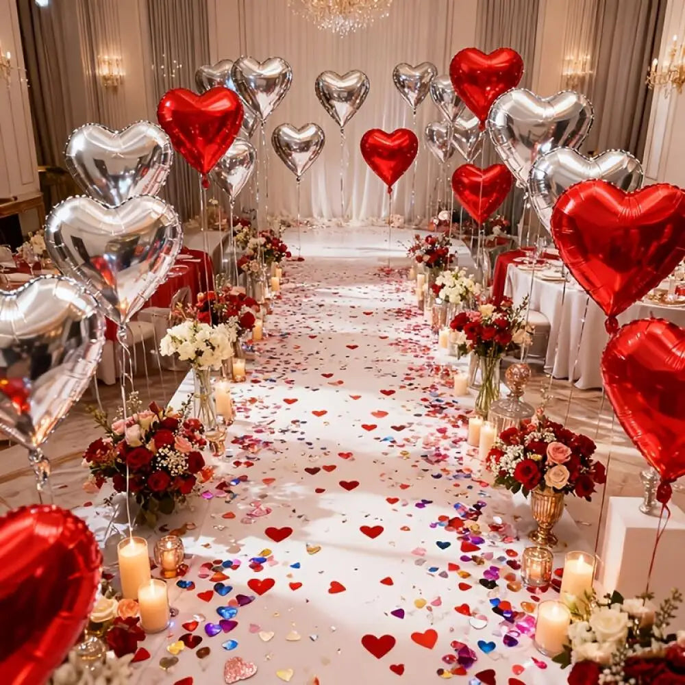Romantic Red & Silver Heart Foil Balloon Set (23-Piece)